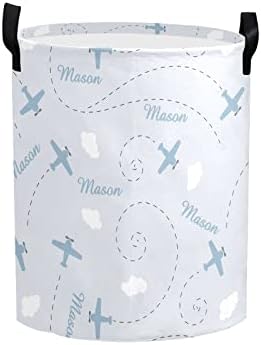 Personalized Laundry Basket Hamper with Airplane Blue Clouds Name Text