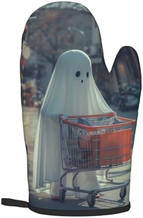 Funny Halloween Ghost Oven Mitts Set Heat-Resistant Potholders for Cooking Baking