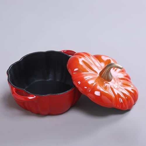 Enameled Cast Iron Dutch Oven with Pumpkin Shape and Lid