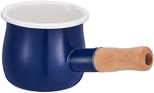 YumCute Enamel Saucepan 4 Inch 17 Oz Butter Warmer with Wooden Handle