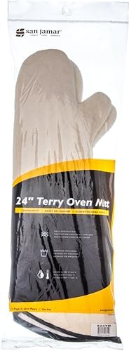 San Jamar Oven Mitt Heat Protection Steam Barrier Machine Washable 24in tan