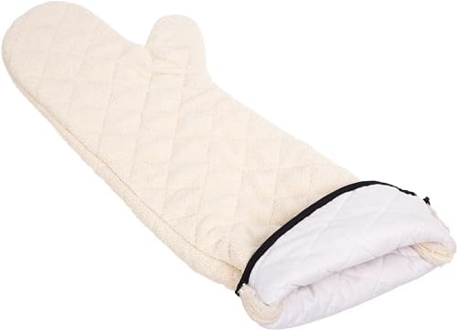 San Jamar Oven Mitt Heat Protection Steam Barrier Machine Washable 24in tan