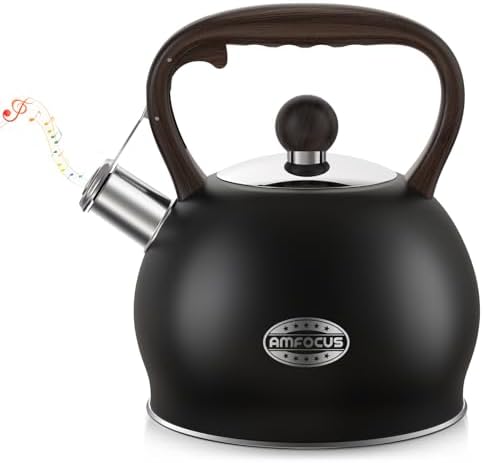 AMFOCUS264 Quart Ergonomic Stainless Steel Tea Kettle with Whistle Black