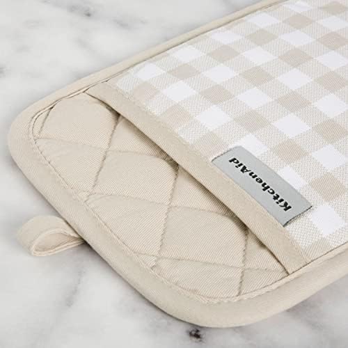 Cozy Gingham KitchenAid Pot Holders Milkshake Tan Set of 2