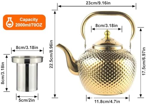 Sanqiahome 2000ml Stainless Steel Tea Kettle with Lifting Handle for Home Kitchen