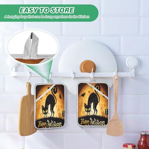 2Pcs Halloween Black Cat Pot Holder Set