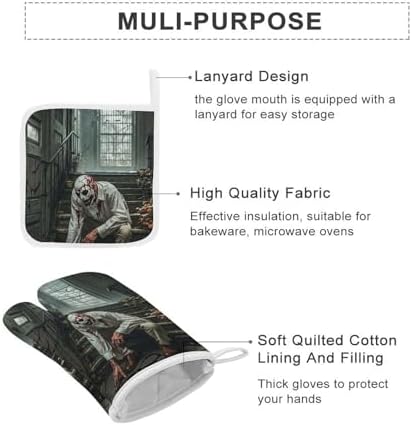 Halloween Horror-Themed Oven Mitts Set for Grilling Baking