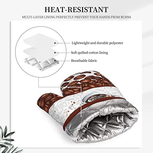Coffee Print Silicone Oven Mitts 7x11 Inch 1 Pair