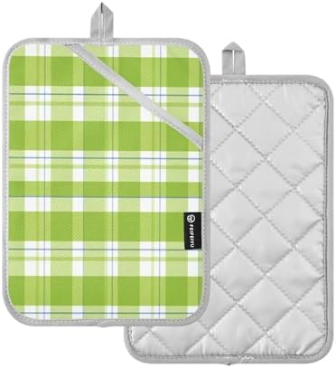 Kcldeci Checkered Geometric Green 2-Pack POTHolders
