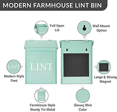 Calindiana Modern Farmhouse Metal Lint Bin 10L Mint Space-Saving Storage Solution