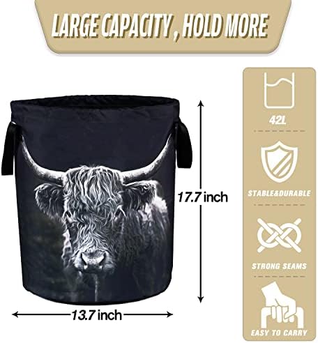 Highland Cow Laundry Basket Foldable Animal Storage Bag for BathroomLaundryBedroom Use
