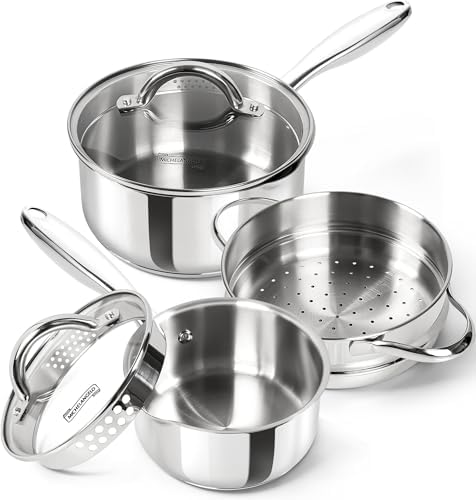 Stainless Steel Sauce Pot Set with Steamer 5Pcs