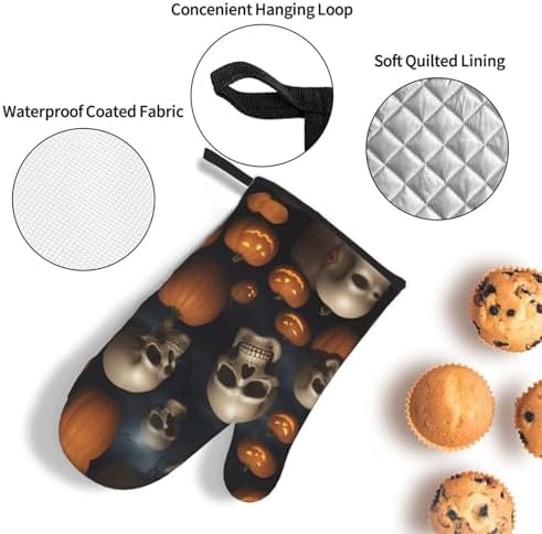 Ogniwo Halloween Skull Heat Resistant Oven Mitts and Pot Holders Set 3pcs