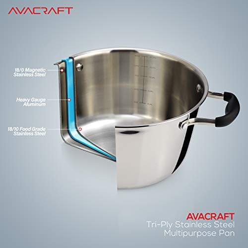 AVACRAFT 5 Quart Tri-ply Stainless Steel Dutch Oven with Glass Lid