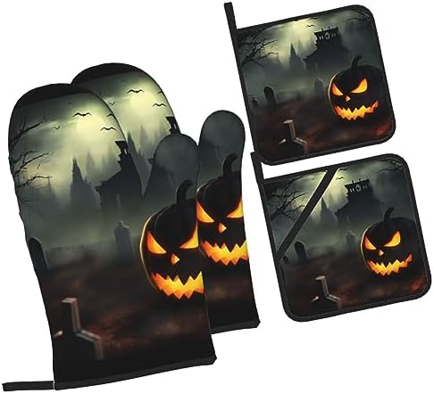 Halloween Horror Oven Mitts and Pot Holder Set of 4