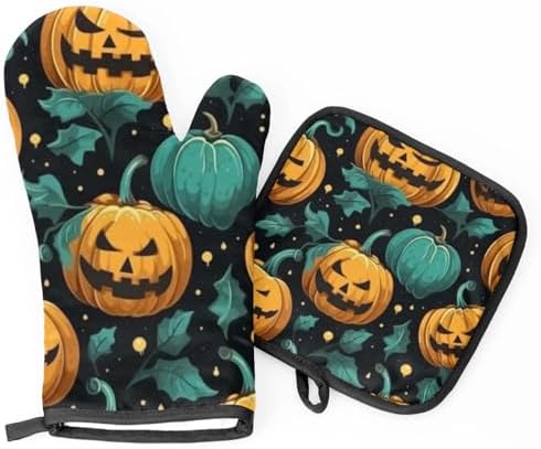 Cute Halloween Pumpkin Oven Mitt Set