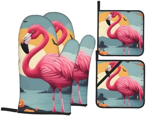 4-Piece Halloween Oven Mitts Pot Holders Waterproof Heat-Resistant