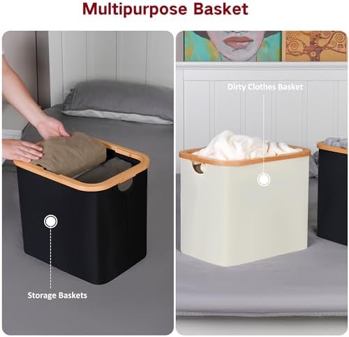 Efluki 60L Black Collapsible Laundry Basket with Handles