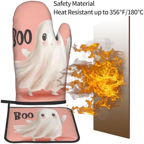 FireDeer Halloween Ghost Oven Mitts Potholder Set