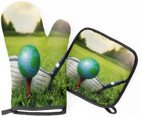 Golf Sports Theme Potholders Oven Mitts Set