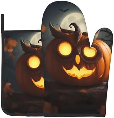Halloween Silicone Oven Mitts - Owl Pumpkin Heat Resistant Kitchen Glove Set