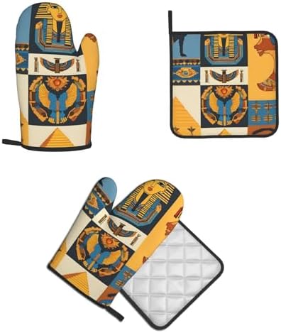 QuopvnAncient Egypt Tribe Series Printed Oven Mitts and Pot Holders Set of 2