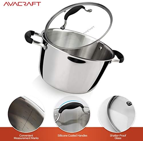 AVACRAFT 5 Quart Tri-ply Stainless Steel Dutch Oven with Glass Lid