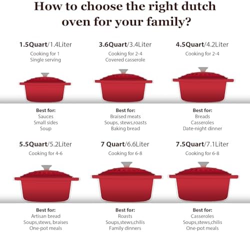 Overmont 7QT Enameled Cast Iron Dutch Oven with Lid and Cookbook
