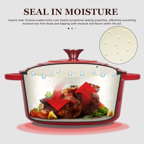 Overmont 7QT Enameled Cast Iron Dutch Oven with Lid and Cookbook