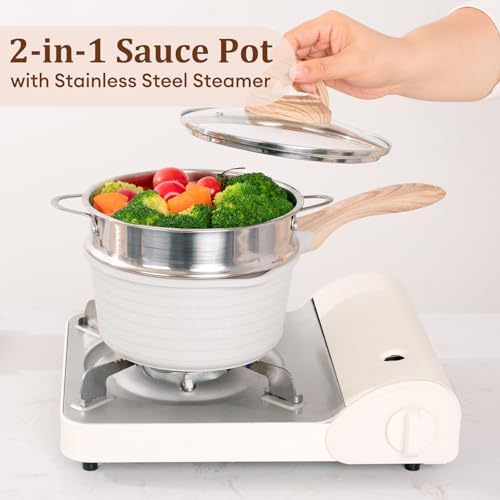 JEETEE 15 Quart Nonstick Saucepan with Steamer Basket PFOA-Free Heat-Resistant