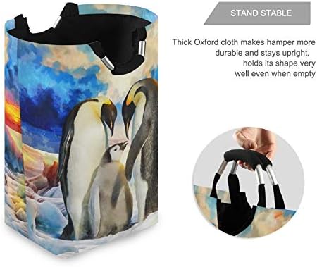 Susiyo Foldable Laundry Basket with Handles and Unique Penguin Pattern