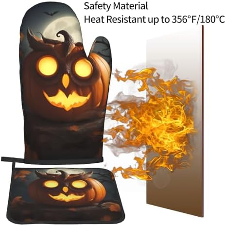 Halloween Silicone Oven Mitts - Owl Pumpkin Heat Resistant Kitchen Glove Set