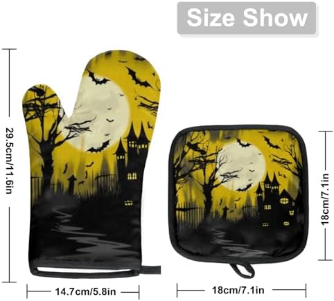 Halloween Frosty Castle Oven Mitts Pot Holders Set