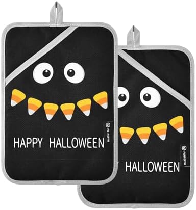 Happy Halloween 2Pcs Funny Pot Holder Set with Pockets for Oven Use