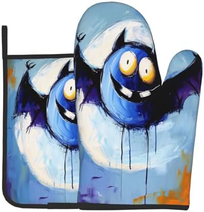 Halloween Bat Graffiti Oven Mitts Set