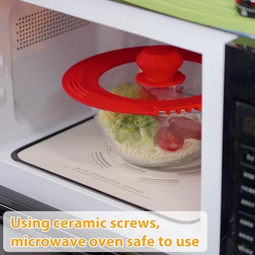 Tempered Glass Strainer Lid with Silicone Rim for Stockpot Pot - Red