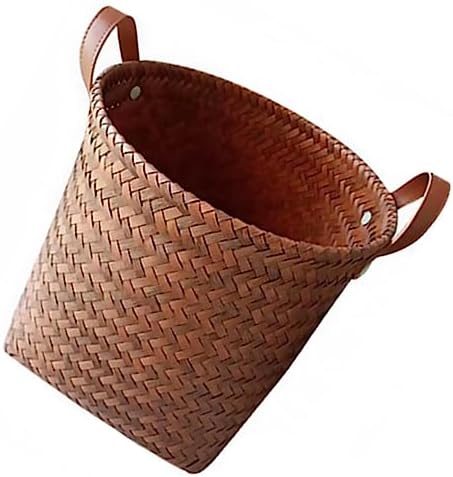 Leather Brown Wicker Laundry Storage Basket for Home and Clothes