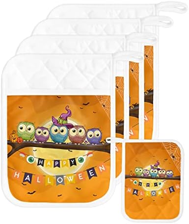 Halloween Cute Owl Bird Pot Holder Set with Pocket