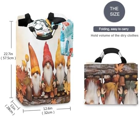 Collapsible Storage Hamper with Handles Autumn Gnomes Design Waterproof Durable