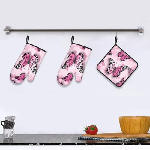 Oven Mitts Set with Butterfly Pattern Heat Resistant and Durable