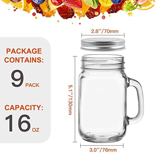 Keketin 16 oz Glass Mason Jars with Lids 9 Pack