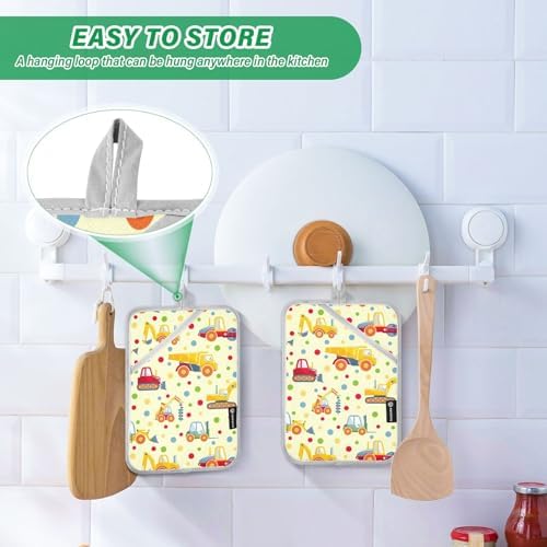 Double Potholder Set Excavator Truck Heat-Resistant Oven Mitts