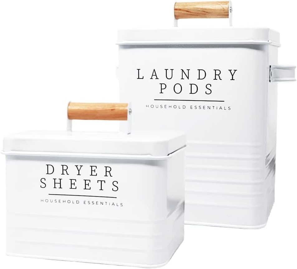 KOANEssentials Farmhouse Laundry Pods Dryer Sheets Container Set