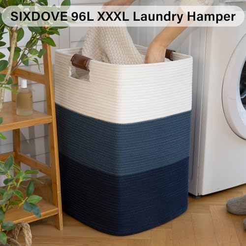 SIXDOVE Extra Large Laundry Hamper Woven Gradient Blue Basket