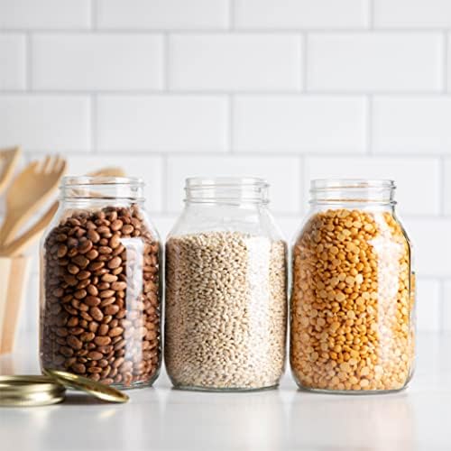 kitchentoolz 32-Ounce Canning Jars 4 Pack with Gold Lids