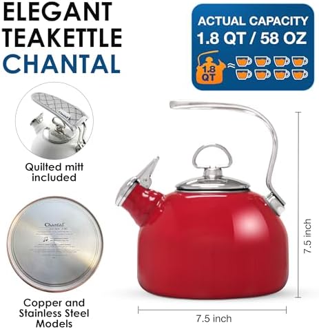 Chantal Classic Teakettle Pure Heat Ergonomic Design 18 qt