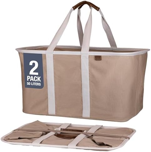CleverMade Collapsible Laundry Tote LUXE Mocha 2PK - 50L 13 Gal