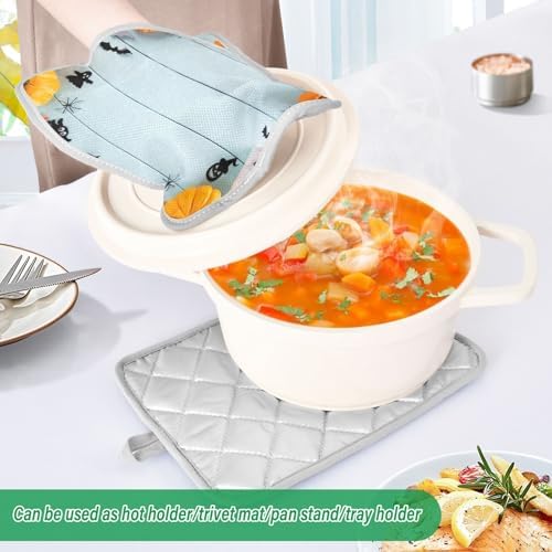 2Pcs Halloween Pumpkin Pot Holder Set Non-Slip Potholders with Pockets