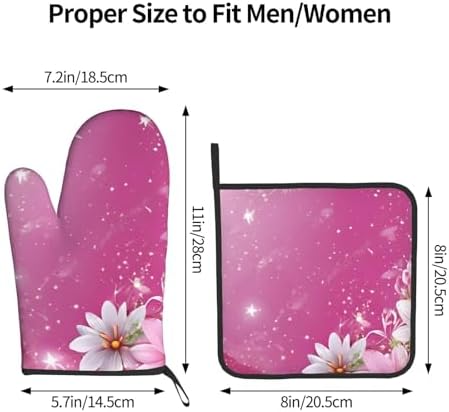 Daisy-Printed Oven Mitts and Pot Holders Non-Slip Kitchen Gloves