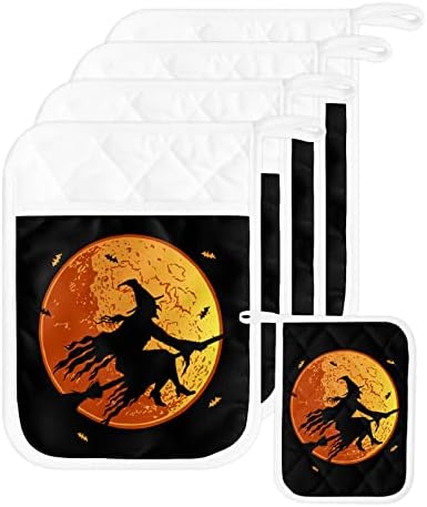 Halloween Trick or Treat Pot Holder Set - Witchy Heat-Resistant Kitchen Pots